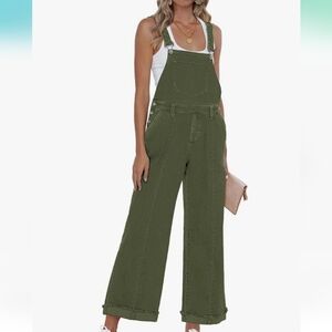 Wide Leg Cropped Overalls in Olive